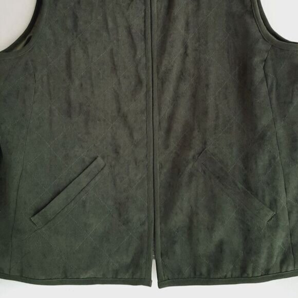 ALIA Quilted Full-Zip Micosuede Vest Forest Green Sz L - Picture 3 of 6